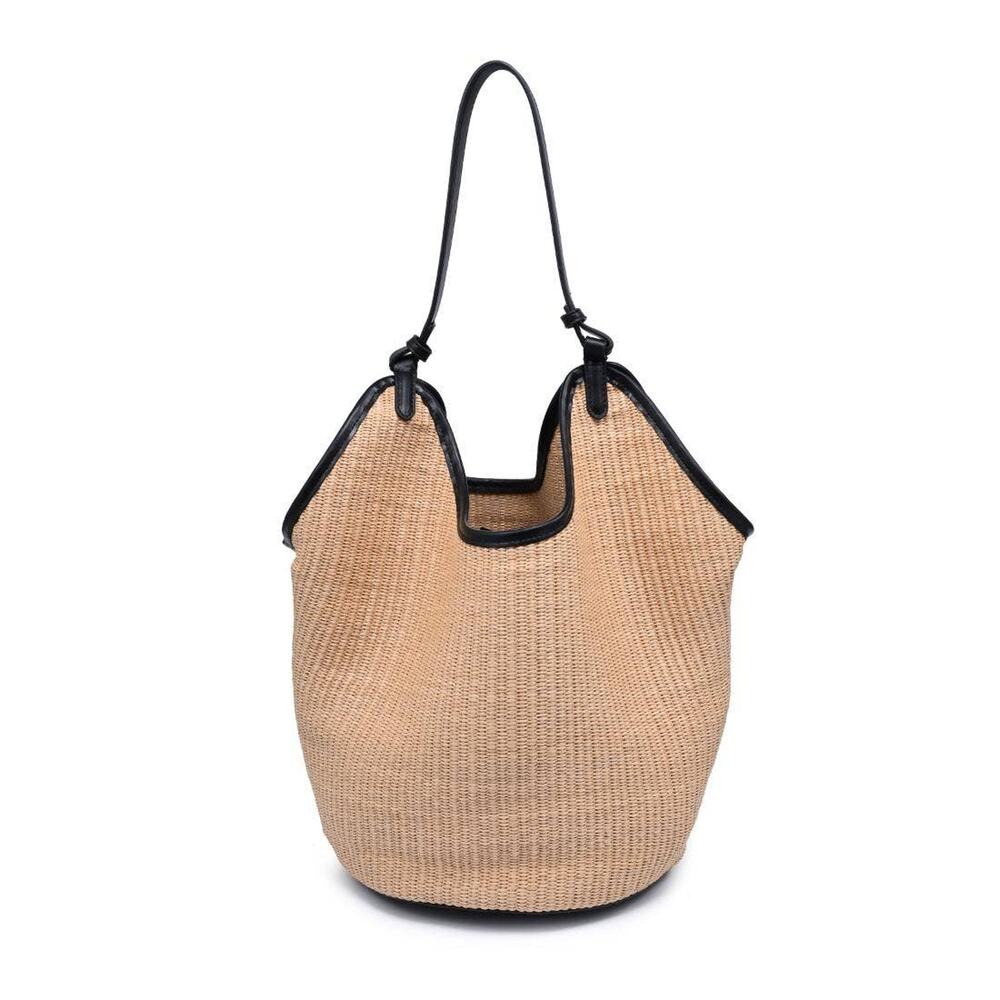 Ambrose Woven Straw Tote Bag in Natural Black - Picture 3 of 9